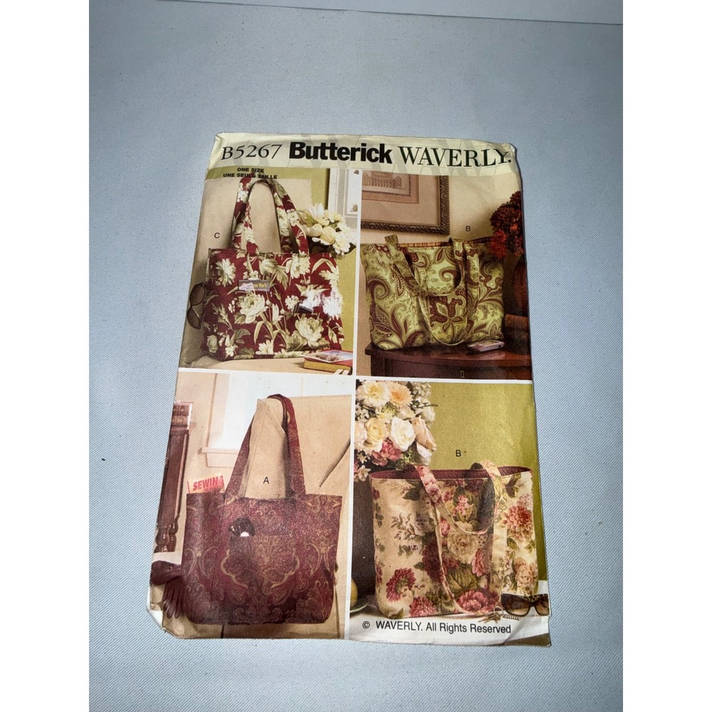 Butterick B5267 Waverly Sewing Pattern Tote Bags‎ Three Styles Uncut OSZ